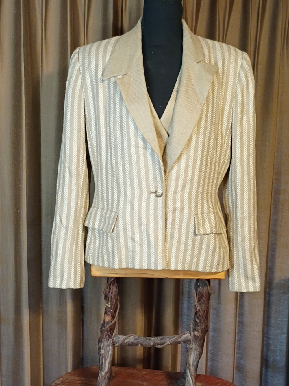 80s Bill Blass Beige Tweed 2-piece Blazer W/Vest Neutral Tan Tone